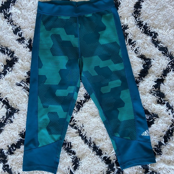 Adidas Climalite Blue/Green Patterned Leggings - Picture 2 of 2